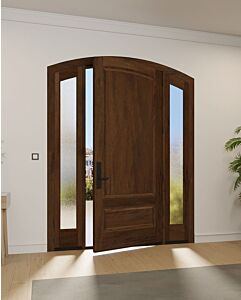 Mahogany Montana Arch Top Colonial 2 Panel Solid Single Door, Sidelites|P75101-ART-OG_G101-ARTP-SL_1-2