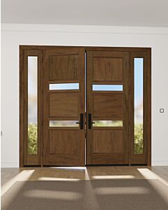 Mahogany Aragvi Brazen 2 Lite Designer  3 Panel Shaker Double Door, Sidelites