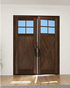 Mahogany Craftsman 4 Lite, Top View SDL Crossbuck Panel Shaker Double Door|CRF-CPG4-SH