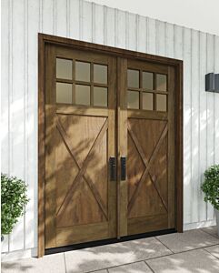 Mahogany Craftsman 6 Lite, Top View SDL Crossbuck Panel Shaker Double Door|CRF-CPG6-SH