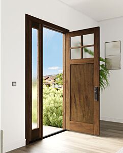Mahogany Craftsman 4 Lite, Top View SDL 1 Panel Shaker Single Door, Sidelite|CRF-P1G4-SH