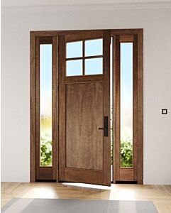 Mahogany Craftsman 4 Lite, Top View SDL 1 Panel Shaker Single Door, Sidelites|CRF-P1G4-SH