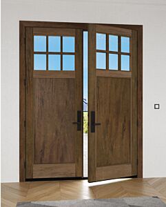 Mahogany Craftsman 6 Lite, Top View SDL 1 Panel Shaker Double Door|CRF-P1G6-SH