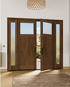 Mahogany Craftsman Top View 2 Panel Shaker Double Door, Sidelites|CRF-P2G1-SH