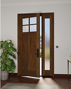 Mahogany Craftsman 4 Lite, Top View SDL 2 Panel Shaker Single Door, Sidelite|CRF-P2G4-SH