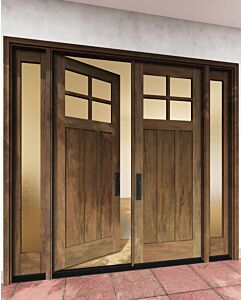 Mahogany Craftsman 4 Lite, Top View SDL 3 Panel Shaker Double Door, Sidelites|CRF-P3G4-SH