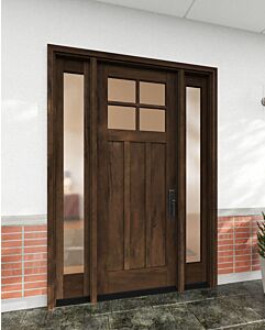 Mahogany Craftsman 4 Lite, Top View SDL 3 Panel Shaker Single Door, Sidelites|CRF-P3G4-SH