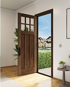 Mahogany Craftsman 6 Lite, Top View SDL 3 Panel Shaker Single Door|CRF-P3G6-SH