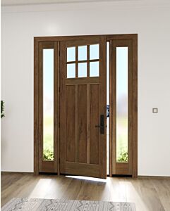 Mahogany Craftsman 6 Lite, Top View SDL 3 Panel Shaker Single Door, Sidelites|CRF-P3G6-SH