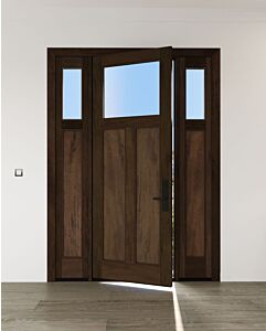 Mahogany Craftsman Top View 2 Panel Shaker Single Door, Sidelites|CRF-SH-FP