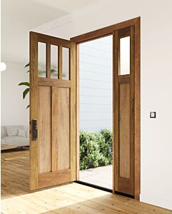 Mahogany Craftsman Vertical 3 Lite, Top View SDL 2 Panel Shaker Single Door, Sidelite|CRF3H-SH-FP