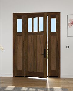 Mahogany Craftsman Vertical 3 Lite, Top View SDL 2 Panel Shaker Single Door, Sidelites|CRF3H-SH-FP