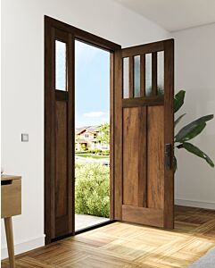 Mahogany Craftsman Vertical 4 Lite, Top View SDL 2 Panel Shaker Single Door, Sidelite|CRF4H-SH-FP