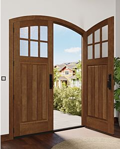 Mahogany Arch Top 6 Lite, Top View SDL V-Grooved Panel Shaker Double Door|CRF6-SH-ARTP