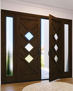 Mahogany Diamond Artistic Lite Designer  Shaker Double Door, Sidelites