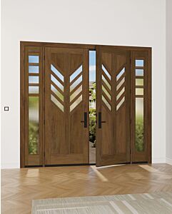 Mahogany Feather-5 Artistic Lite TS Modern Shaker Double Door, Sidelites
