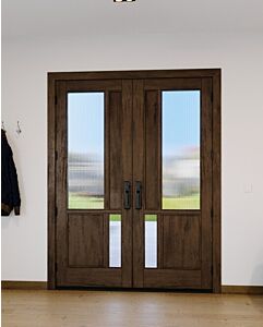 Mahogany Full Lite, Artistic Lite Designer  Contemporary Modern 2 Panel Shaker Double Door|G1162-W