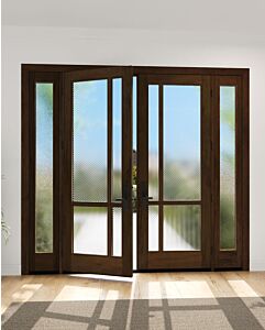 Mahogany Full Lite Artistic Lite Designer Contemporary Modern Shaker Double Door, Sidelites|G1164-W