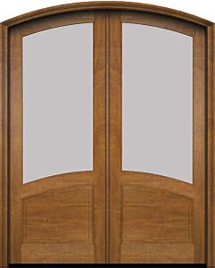 Mahogany Arch Top 2/3 Lite 1 Panel Double Door|G2301-ARTP-OG