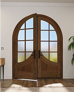 Mahogany Round Top 2/3 Lite, 8 Lite SDL 1 Panel Shaker Double Door|G23028-R-RTP-SH