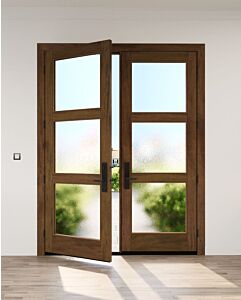 Mahogany Full Lite, 3 Lite  Modern Shaker Double Door|G301-SH-SH