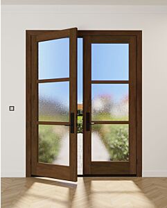 Mahogany Windermere Full Lite, 3 Lite SDL Contemporary Modern Shaker Double Door|G301-W-SH