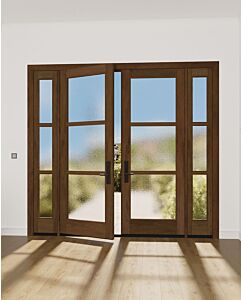 Mahogany Windermere Full Lite, 3 Lite SDL Contemporary Modern Shaker Double Door, Sidelites|G301-W-SH