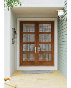 Mahogany Full Lite, 4 Lite  Modern Shaker Double Door|G401-SH-SH