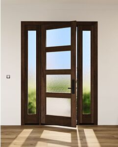 Mahogany Full Lite, 4 Lite  Modern Shaker Single Door, Sidelites|G401-SH-SH
