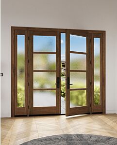 Mahogany Windermere Full Lite, 4 Lite SDL Contemporary Modern Shaker Double Door, Sidelites|G401-W-SH