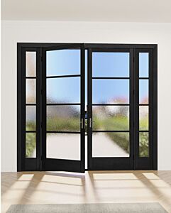 Mahogany Full Lite, Horizontal 4 Lite SDL Contemporary Modern Narrow Profile Shaker Double Door, Sidelites|G401-W-SLK-SH