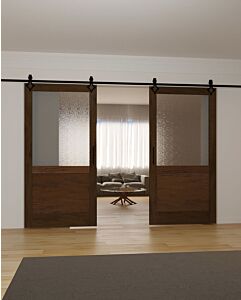 Mahogany 1/2 Lite Contemporary Modern 1 Panel Shaker Double Barn Door|G5001-BARN