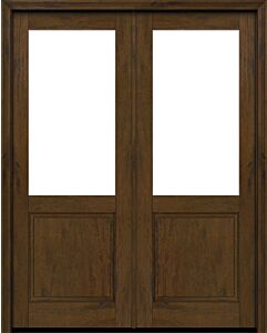 Mahogany 1/2 Lite 1 Panel Modern Farmhouse Shaker Double Door|G5001-SH
