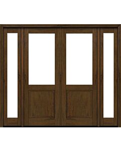 Mahogany 1/2 Lite 1 Panel Modern Farmhouse Shaker Double Door, Sidelites|G5001-SH