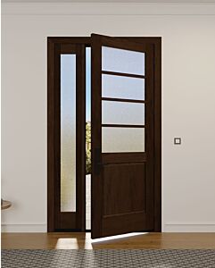 Mahogany 1/2 Lite, Horizontal 4 Lite SDL 1 Panel Modern Farmhouse Shaker Single Door, Sidelite|G500402-SH