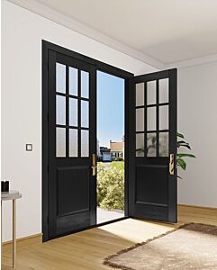 Mahogany 1/2 Lite, 9 Lite SDL 1 Panel Modern Farmhouse Shaker Double Door|G5009-SH