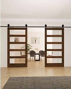 Mahogany 5 Lite SDL Contemporary Modern Shaker Double Barn Door|G501-BARN