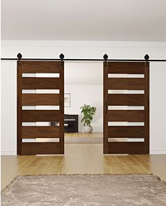 Mahogany 5 Lite Designer SDL Contemporary Modern Shaker Double Barn Door|G501-SLM-BARN