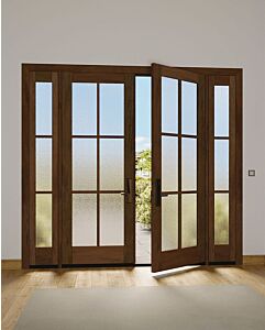 Mahogany Full Lite, 6 Lite SDL Modern Farmhouse Shaker Double Door, Sidelites|G601-SH