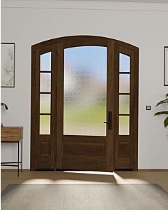 Mahogany Montana Arch Top 3/4 Lite 1 Panel Single Door, Sidelites|G75101-ART-OG_G75401-ARTP-SL_1-2