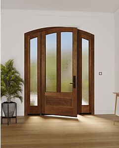 Mahogany Montana Arch Top 3/4 Lite, Twin Lite  1 Panel Single Door, Sidelites|G75201-ART-OG_G101-ARTP-SL_1-2