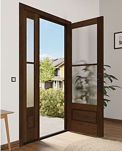 Mahogany 3/4 Lite, 2 Lite SDL 1 Panel Modern Farmhouse Shaker Single Door, Sidelite|G7502-SH