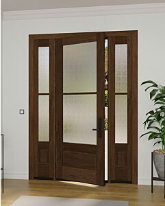 Mahogany 3/4 Lite, 2 Lite SDL 1 Panel Modern Farmhouse Shaker Single Door, Sidelites|G7502-SH