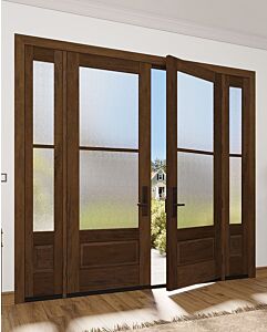Mahogany 3/4 Lite, 2 Lite SDL 1 Panel Modern Farmhouse Shaker Double Door, Sidelites|G7502-SH