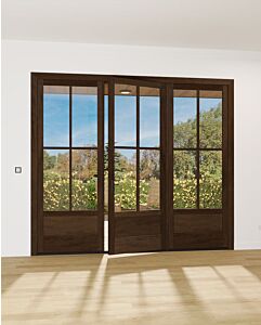 Mahogany 3/4 Lite, 4 Lite SDL Contemporary Modern 1 Panel Narrow Profile Shaker Triple Door