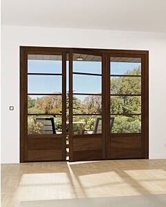 Mahogany 3/4 Lite, Horizontal 4 Lite SDL Contemporary Modern 1 Panel Narrow Profile Shaker Triple Door