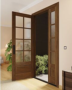 Mahogany 3/4 Lite, 8 Lite SDL 1 Panel Modern Farmhouse Shaker Single Door, Sidelite|G7508-SH