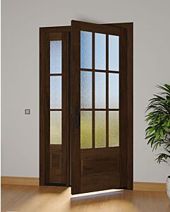 Mahogany 3/4 Lite, 9 Lite SDL 1 Panel Modern Farmhouse Shaker Single Door, Sidelite|G7509-SH