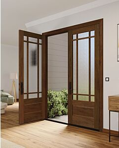 Mahogany 3/4 Lite, 9 Lite Prairie SDL 1 Panel Modern Farmhouse Shaker Double Door|G7509-Prairie-SH