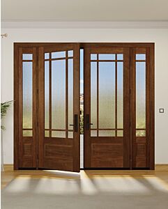 Mahogany 3/4 Lite, 9 Lite Prairie SDL 1 Panel Modern Farmhouse Shaker Double Door, Sidelites|G7509-Prairie-SH